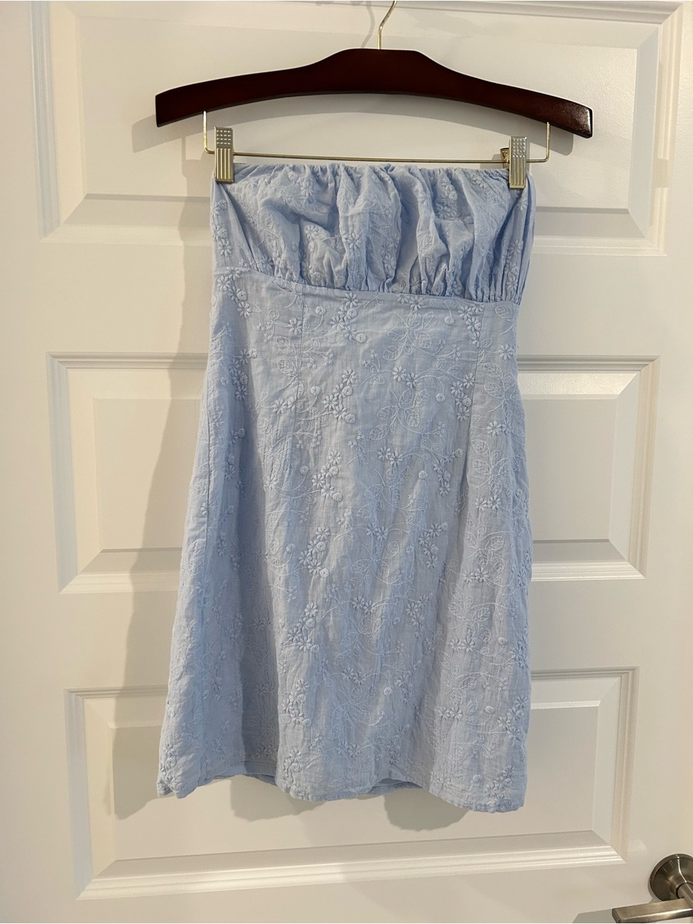 Altar’d State Embroidered Strapless Mini Dress Light Blue Size M